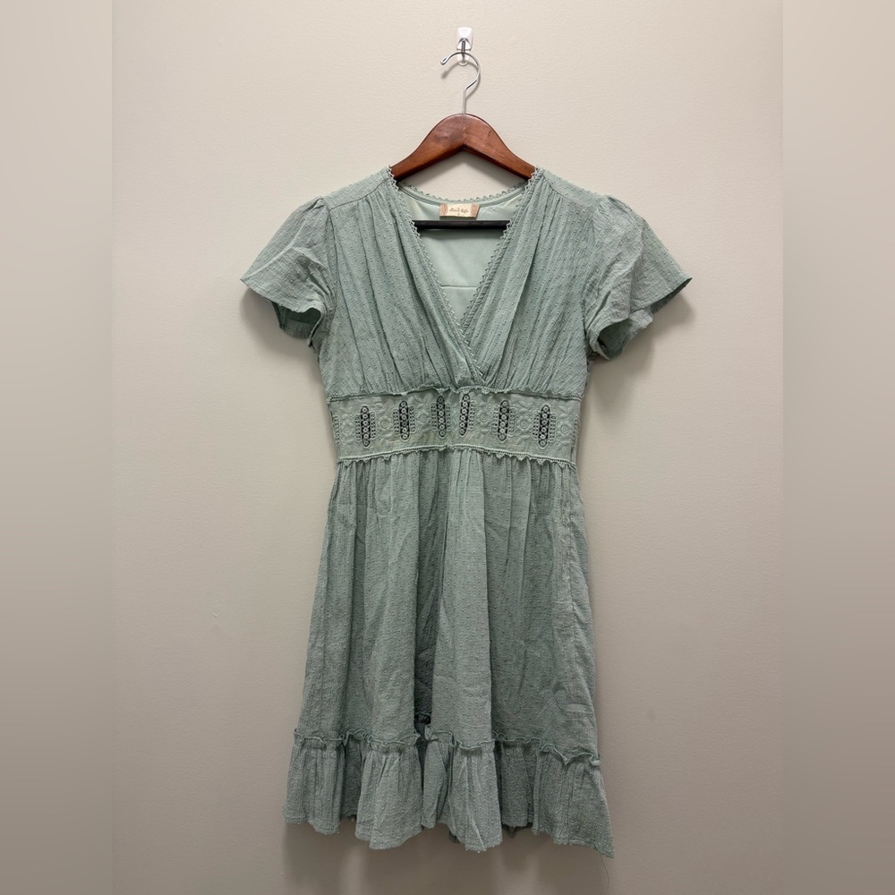 Altar'd State Sage Green Midi Sundress with Flutter Sleeves and V-Neck